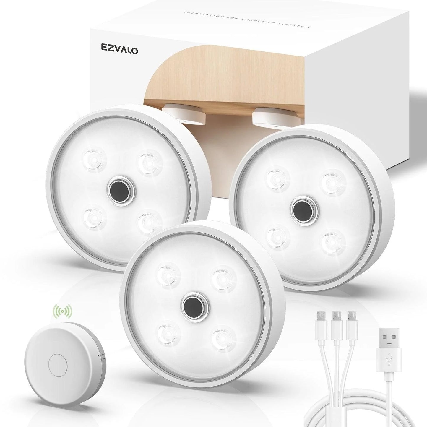 EZVALO Led Puck Lights Group Control Under Cabinet Lights with Remote (3pcs)